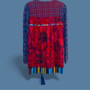 Desigual Sequin Red Floral Bubble Tunic Blouse Size Medium